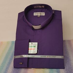 DANIEL ELLISSA PURPLE CLERGY SHIRT, WHITE TAB, WITH FRENCH CUFFS.